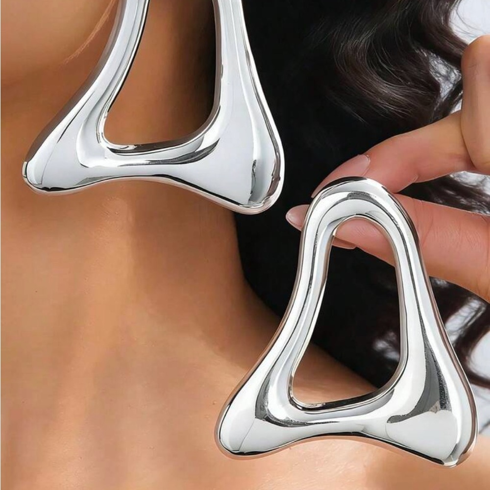 Modern Sculptural oversized Silver Triangle Drop Earrings - Women Jewelry